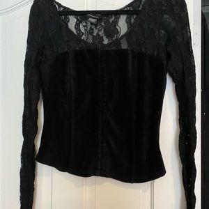 Beautiful black velvet corduroy snap top with with lace